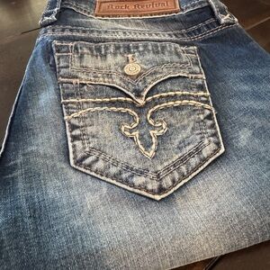 Women’s Rock Revival  Denim Shorts with Embroidered Pocket